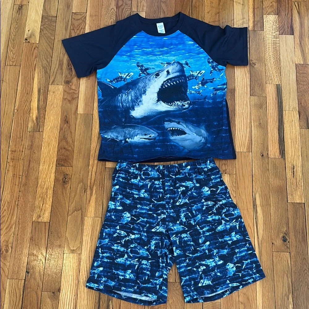 The Children's Place Blue Pajama Set with Shark Theme